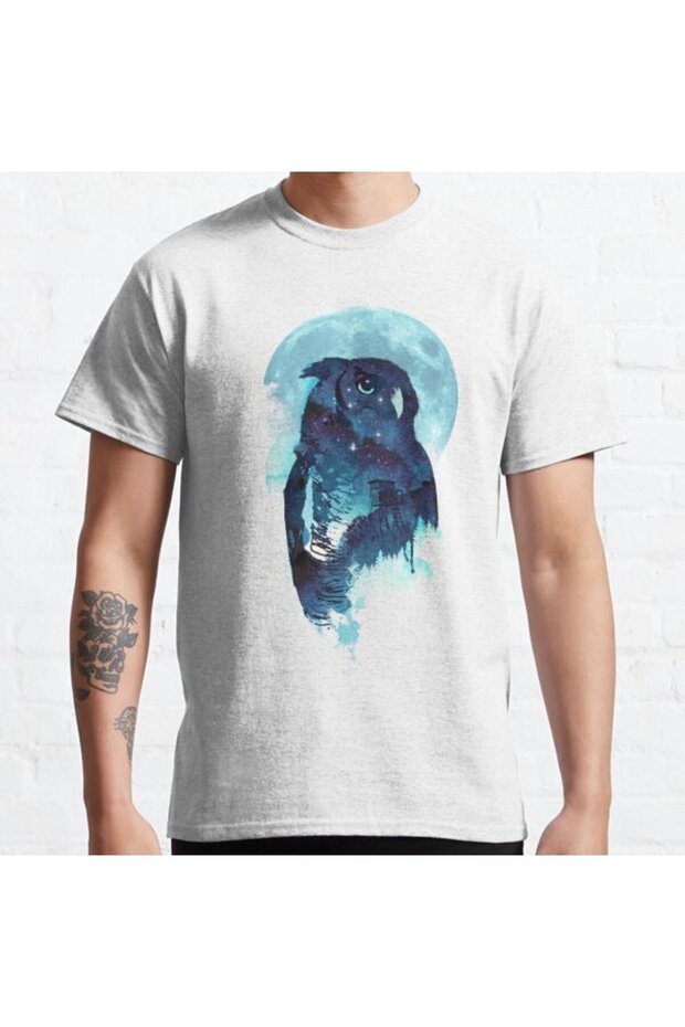 Loose Fit Unisex Midnight Owl Design Printed T-shirt
