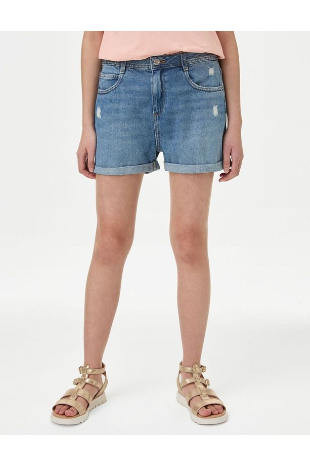 Saf Pamuklu Regular Fit Denim Şort (6-16 Yaş) - 3