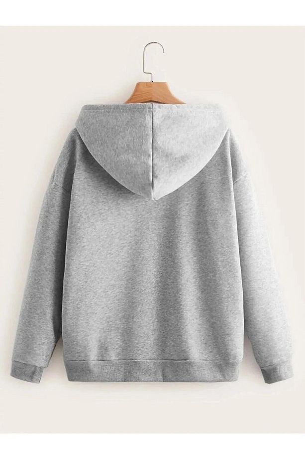 Kadın Gri Fermuarlı Sweatshırt - 4
