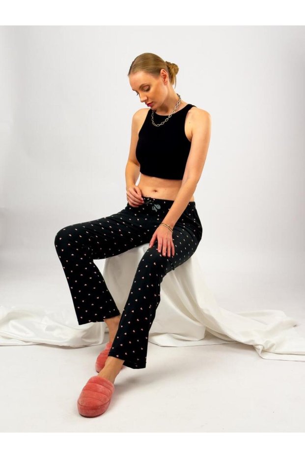 Black Pink Women's Soft Textured Pajama Bottoms Sweatpants Cotton