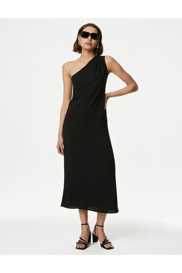 Regular Fit Tek Omuz Midi Elbise - 3