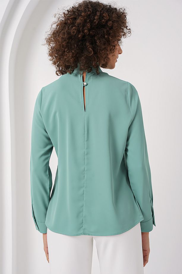 0418 Pencere Detaylı Bluz - Su Yeşili - 5