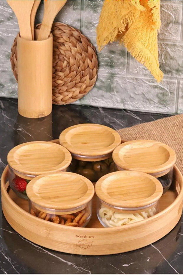 Duo 300ml 5-Piece Tray Bamboo Silicone Lid Anti-Spill Glass Breakfast