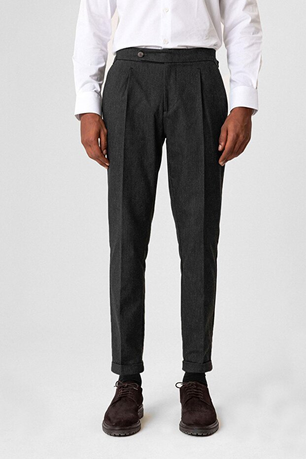 High waist pleated double leg men's trousers
