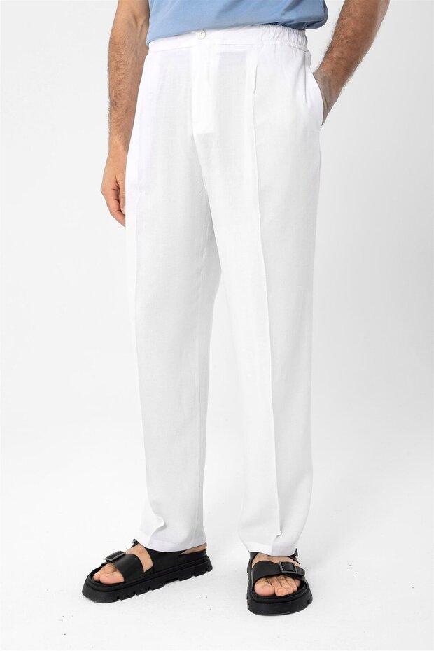 High-waisted pleated linen blend men's trousers