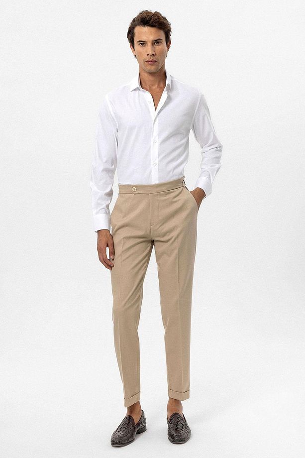 Bej Yüksek Bel Regular Fit Erkek Pantolon - 2