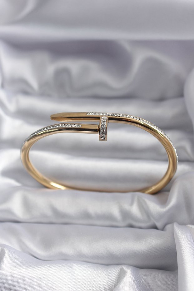 316L Steel Gold Color Nail Model Zircon Stone Detail Women's Bracelet