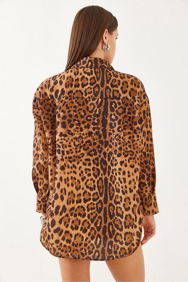 Kadın Leopar Desenli Oversize Basic Gömlek 60351003 - 5