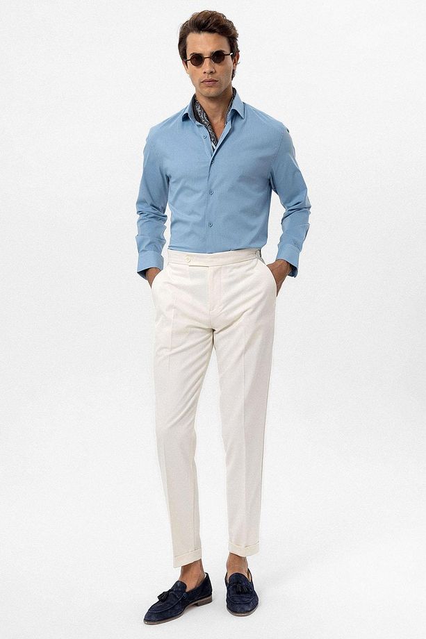 Ekru Yüksek Bel Regular Fit Erkek Pantolon - 2