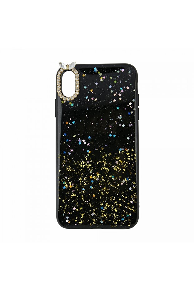 İphone Xs Max Uyumlu Simli Arka Koruma Kılıf - Siyah - 1