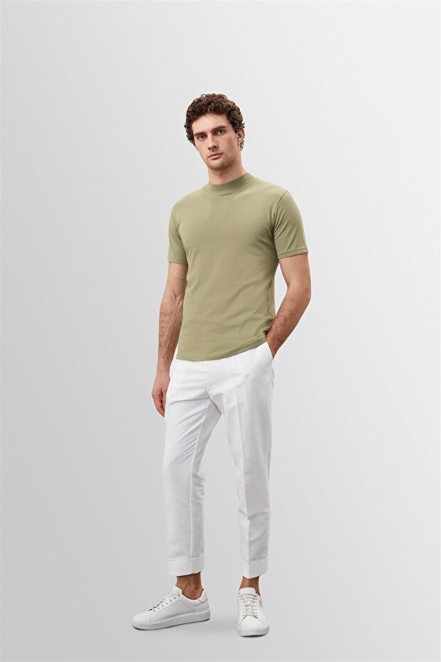 Açık Haki Slim Fit Basic T-Shirt - 2