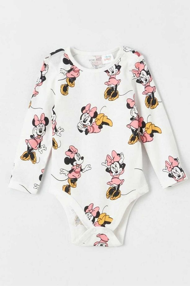LCW baby Bisiklet Yaka Uzun Kollu Minnie Mouse Baskılı Kız Bebek Çıtçıtlı Body 2'li - 2
