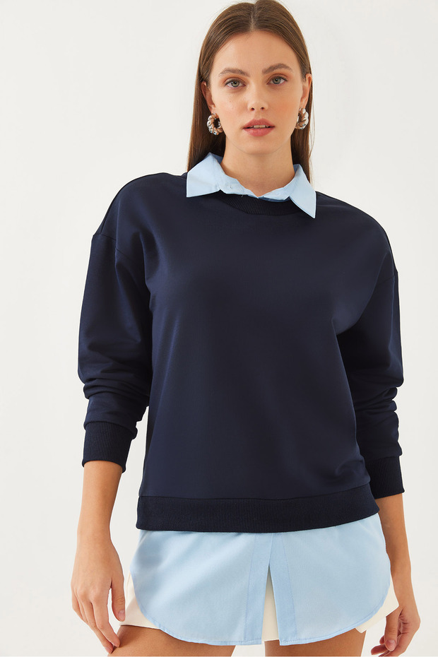 Women's Navy Blue Shirt Detailed Sweatshirt 60351021