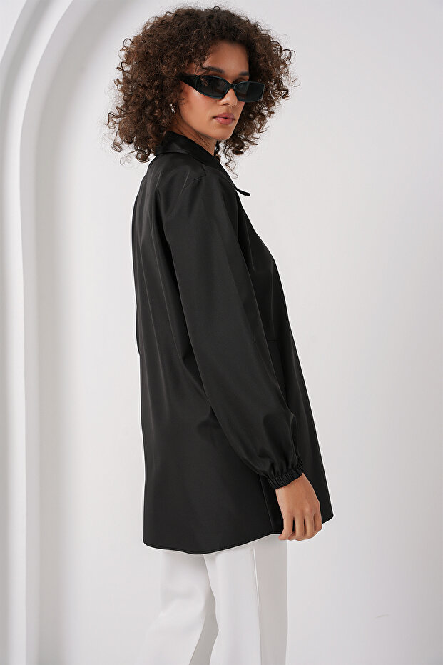 5909 Çift Renkli Mevsimlik Trençkot Siyah - 5