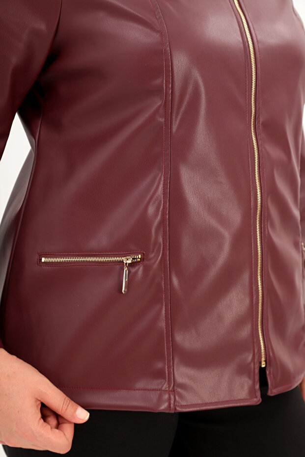 Suni Deri Büyük Beden Ceket - 5