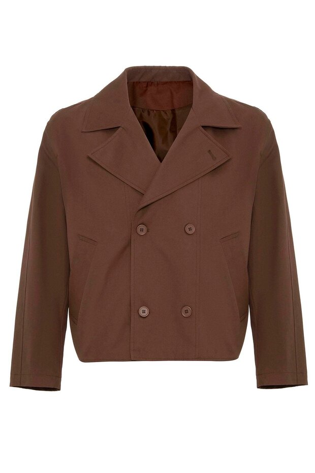 Kahve Crop Fit Erkek Trençkot - 7