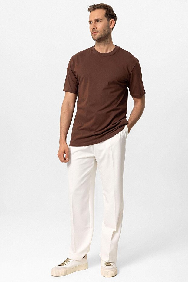 Dark Brown Crew Neck Basic T-Shirt - 3