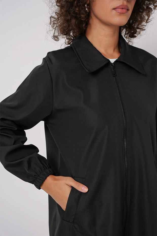 5909 Çift Renkli Mevsimlik Trençkot Siyah - 4