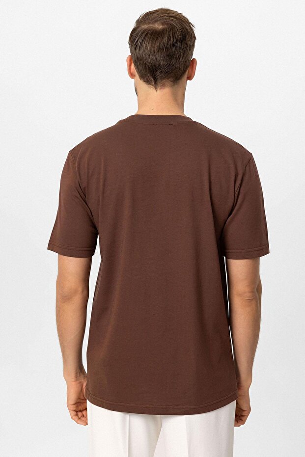 Dark Brown Crew Neck Basic T-Shirt - 6