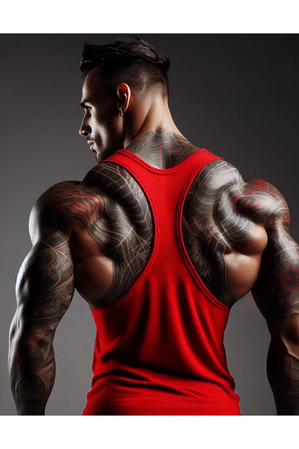 Logo Gym Fitness Tank Top Sporcu Atleti [Kırmızı] - 2