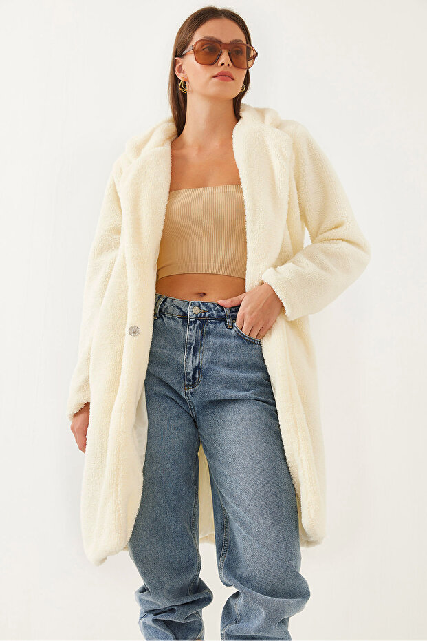 Dámský plyšový kabát s podšívkou do kapsy 2427 60351029 - 1