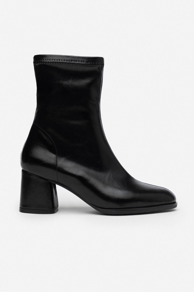 Fuzzy fekete sztreccs cipzáras részletes női sarkú csizma - 5