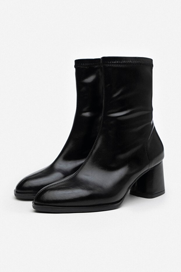 Fuzzy fekete sztreccs cipzáras részletes női sarkú csizma - 4