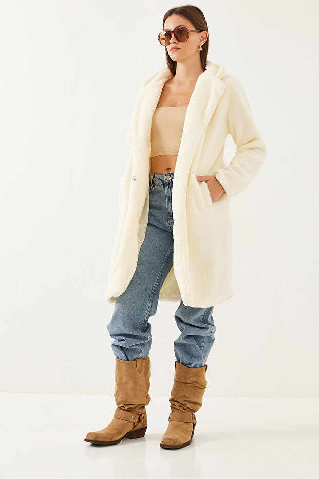 Dámský plyšový kabát s podšívkou do kapsy 2427 60351029 - 2