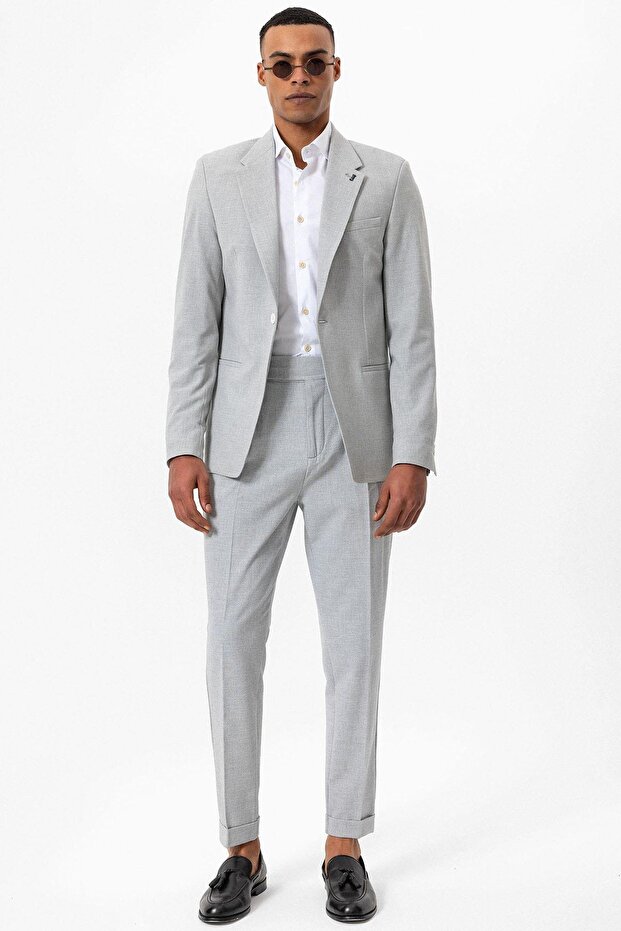 Gray Unlined Single Button Men's Blazer Jacket - 2