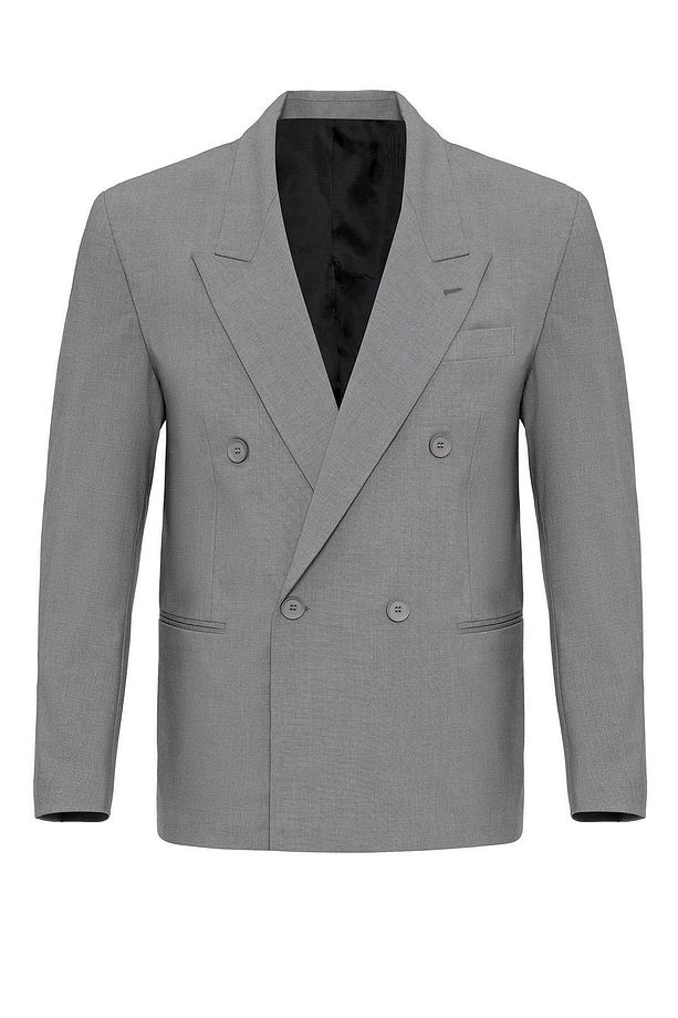 Gri Tek Düğme Kruvaze Erkek Blazer Ceket - 6
