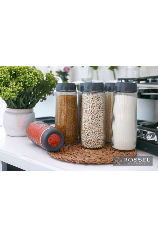 Labeled Alin 6 Pieces Line Patterned Glass Jar-Storage Container 1500 ml Gray - 6