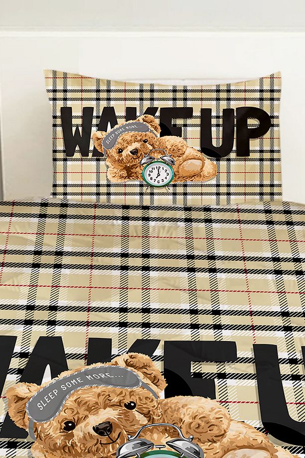 Uyuyan Ayı Teddy Desenli Erkek Çocuk Tek Kişilik Kapitoneli Yorgan Kılıfı Uyku Seti - 2