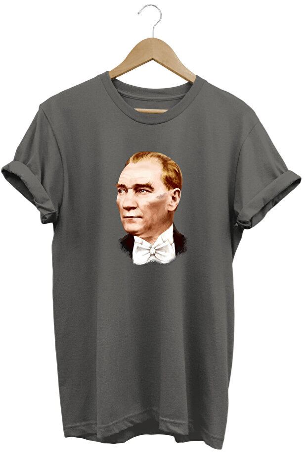Ataturk Portrait October 29 Printed 100% Cotton Premium Anthracite T-Shirt