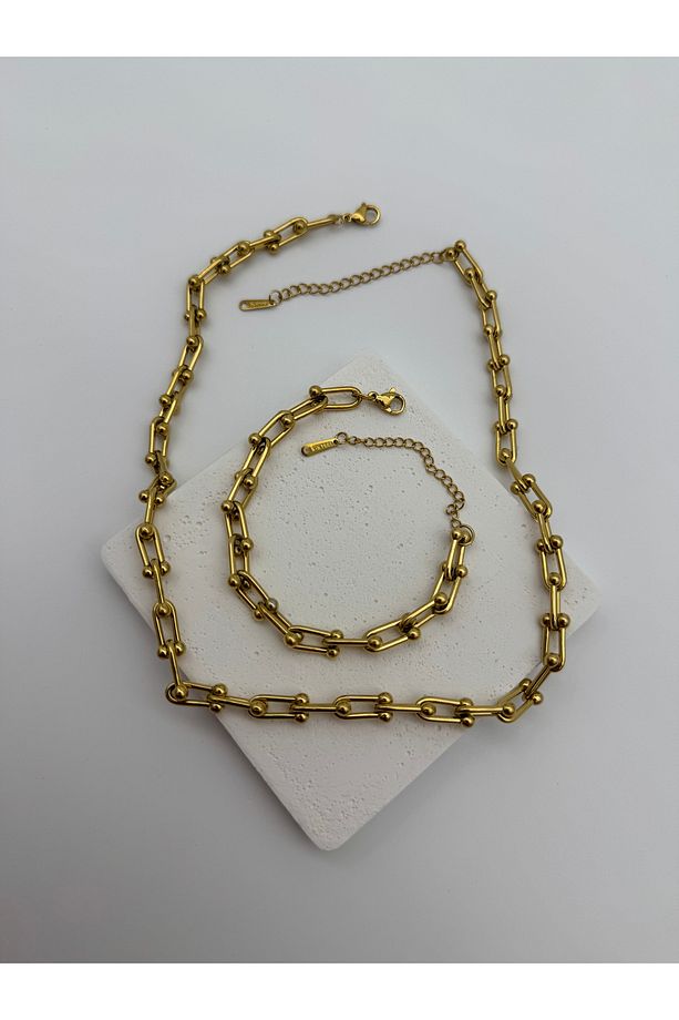 NESTED LOOP  MODEL KUYUMCU GOLD ÇELİK 316L (KOLYE & BİLEKLİK) 2'Lİ SET - 6