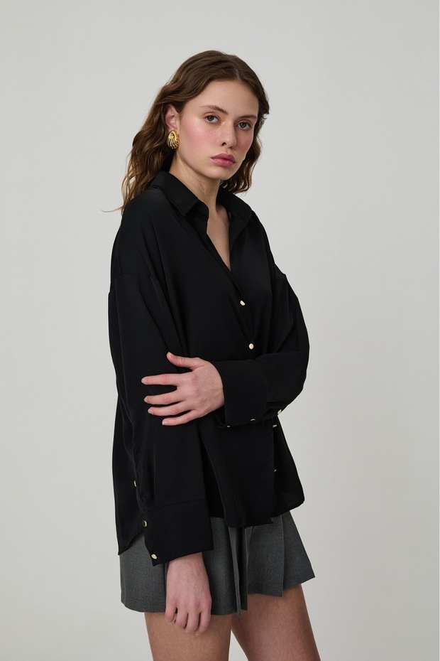 Siyah Şifon Gömlek - 2