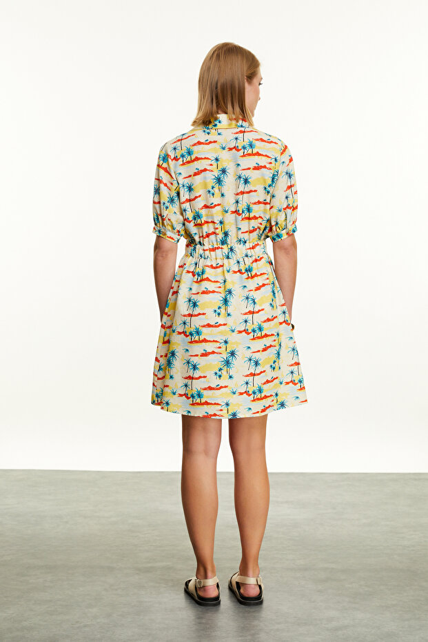 BASKILI CEPLİ MİNİ GÖMLEK ELBİSE - 2