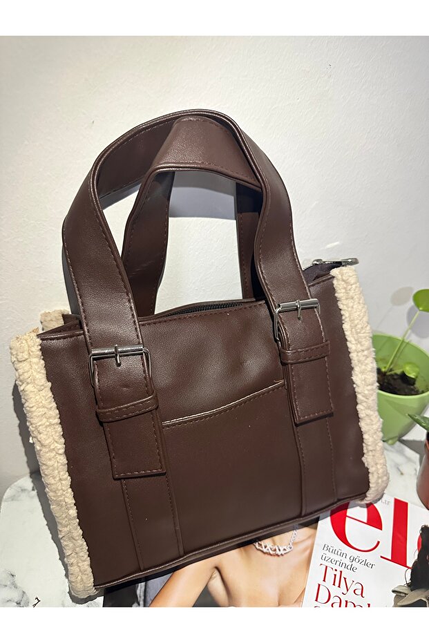 Peluş deri el çantası - 2