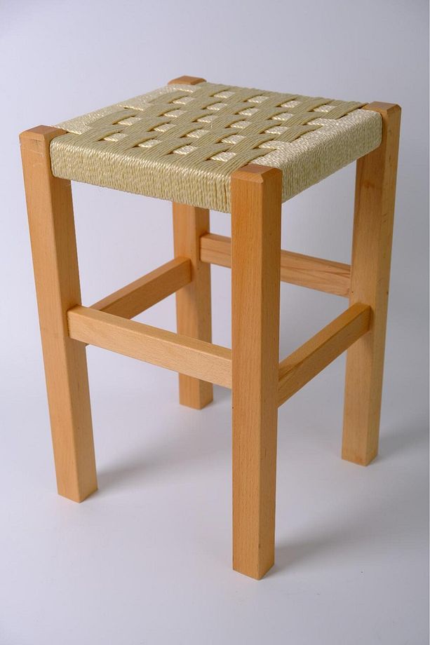 Ahşap Hasır Örgülü Tabure Mutfak/Balkon/Piknik Masa Taburesi 45 cm - 1