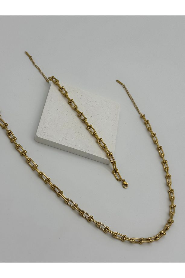 NESTED LOOP  MODEL KUYUMCU GOLD ÇELİK 316L (KOLYE & BİLEKLİK) 2'Lİ SET - 5