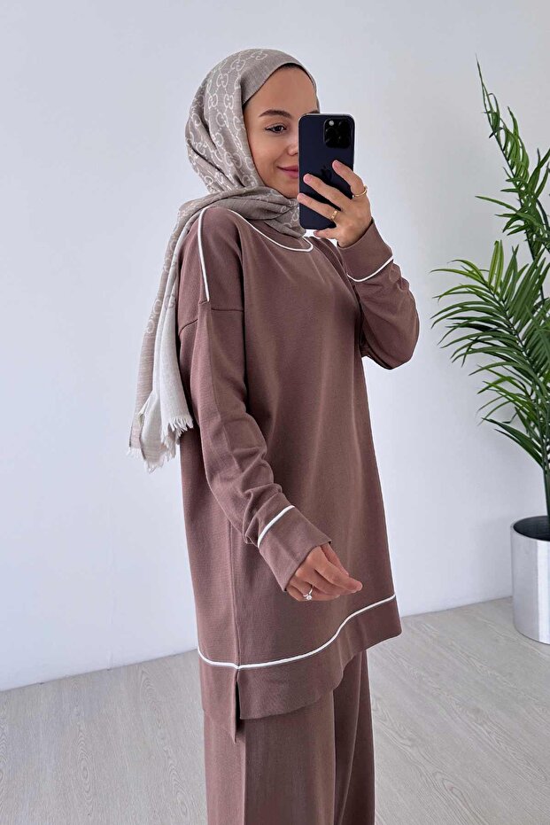 Detay Merserize Tesettür 2'li Takım - Camel - 4