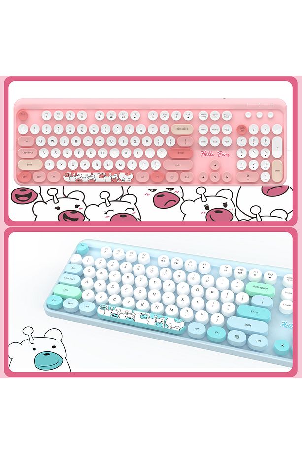 Adonis Geezer Ayıcık Desenli Kablosuz Renkli Yuvarlak Tuşlu Klavye Mouse Set Mor - 9