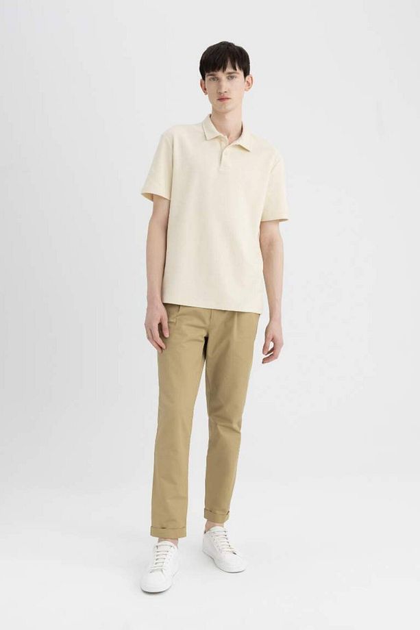Konik Kesim Çift Paça Twill Pantolon Taş - 1