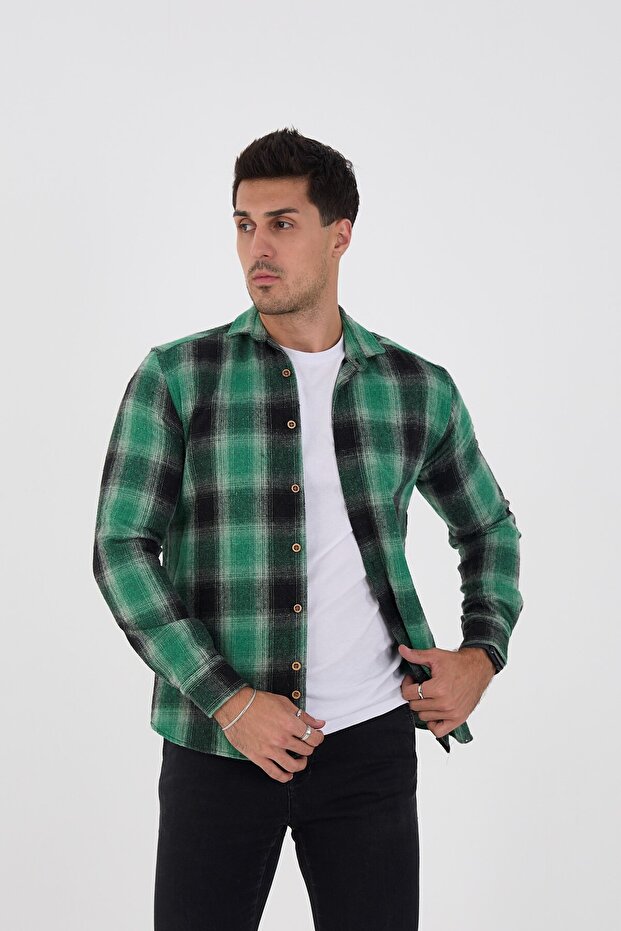 Dar Kesi̇m Oduncu Checked Slim Fit Men's Shirt (It Is Recommended to Order One Size Larger)