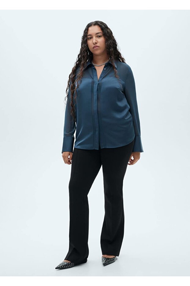 Gizli Düğmeli Şifon Gömlek - 8