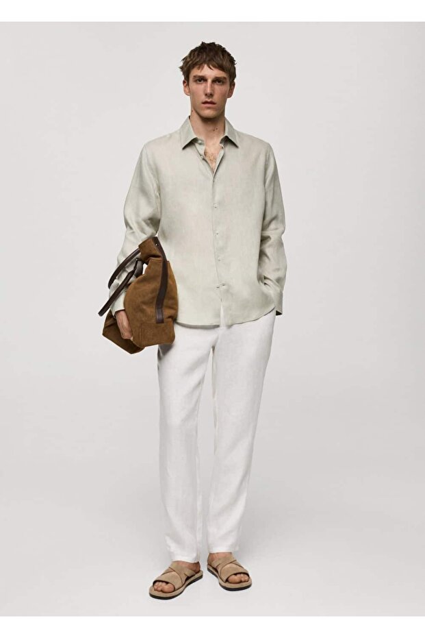 %100 keten regular kesim gömlek - 2