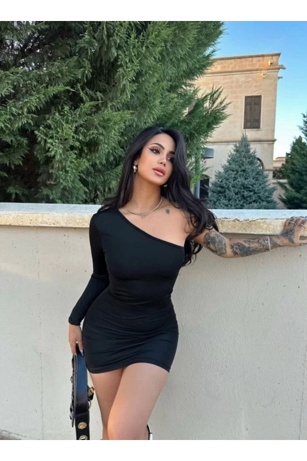 Kadın Tek Kol Siyah Mini Elbise - 3