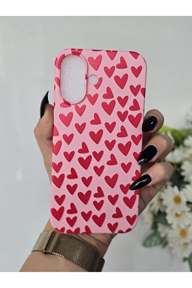 حافظة متوافقة مع هاتف Iphone 16 مخملية داخلية مطبوعة على شكل قلب - 2