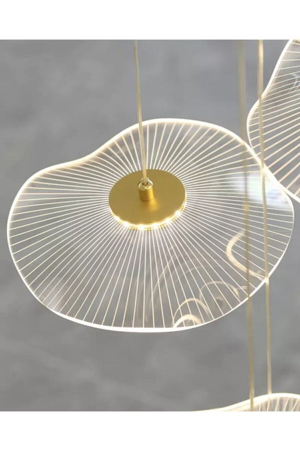 Luxury Exclusive Üçlü Yuvarlak Sarkıt Led Avize Jellyfish Salon Mutfak Oturma Odası Avize Gold Sarı - 2