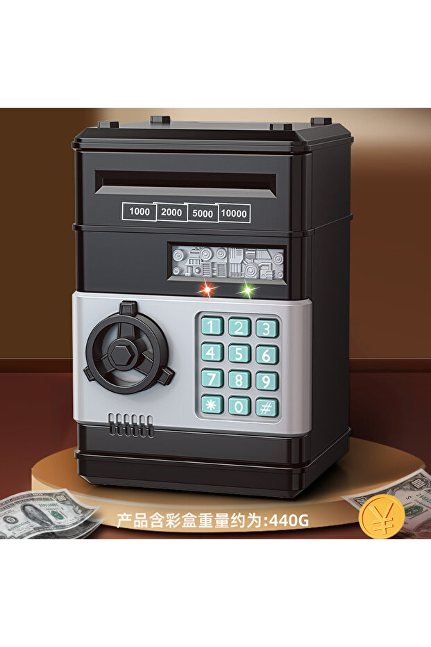 Atm Electronic Piggy Bank with Password and Lock, Black, 20X15