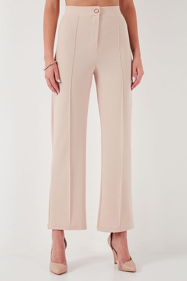 Standart Fit Çimalı Yüksek Bel Düz Paça Pantolon  PANTOLON 5865972 - 3